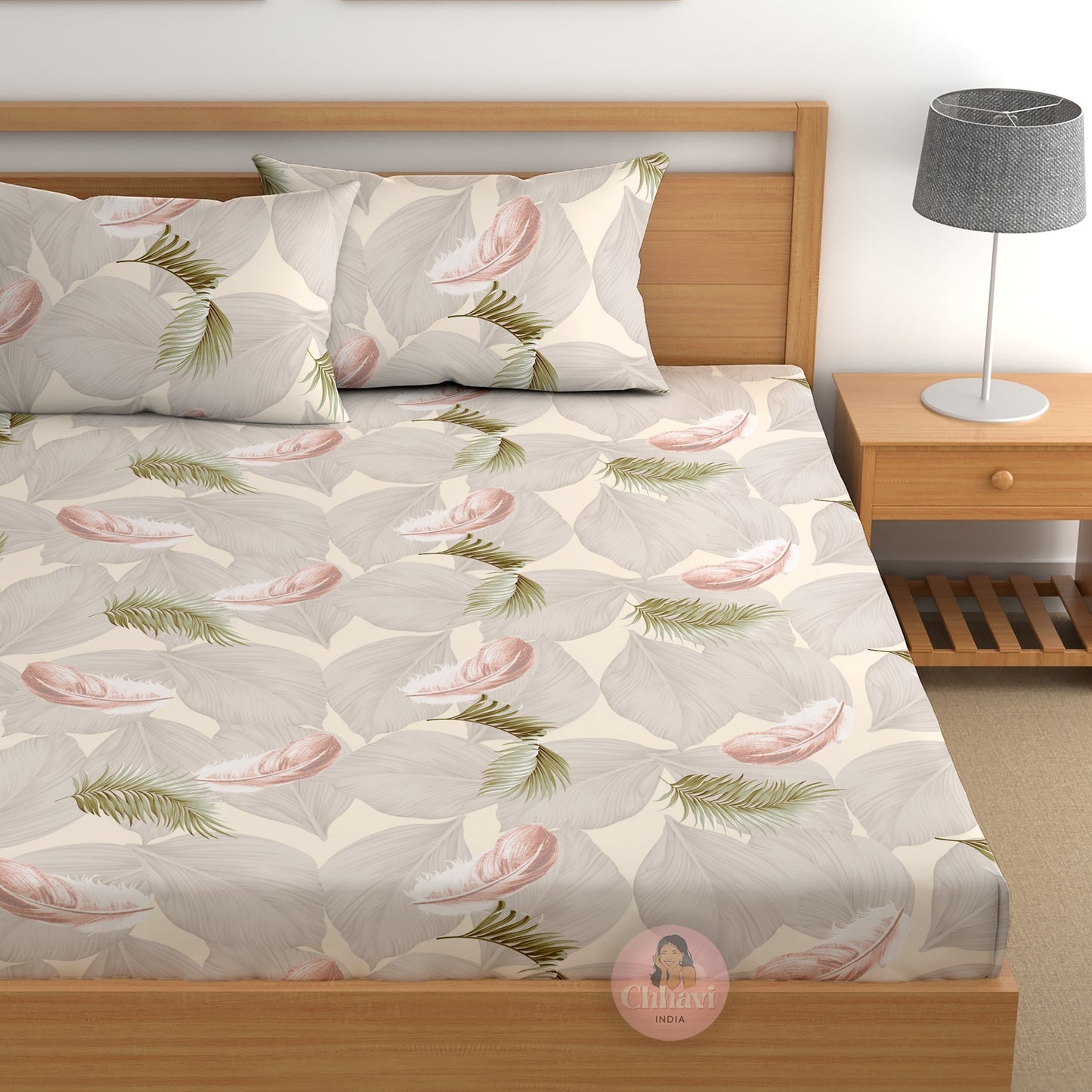 CHHAVI INDIA 210 TC Microfiber Double Fitted  Size Printed Bedsheet with pillow covers