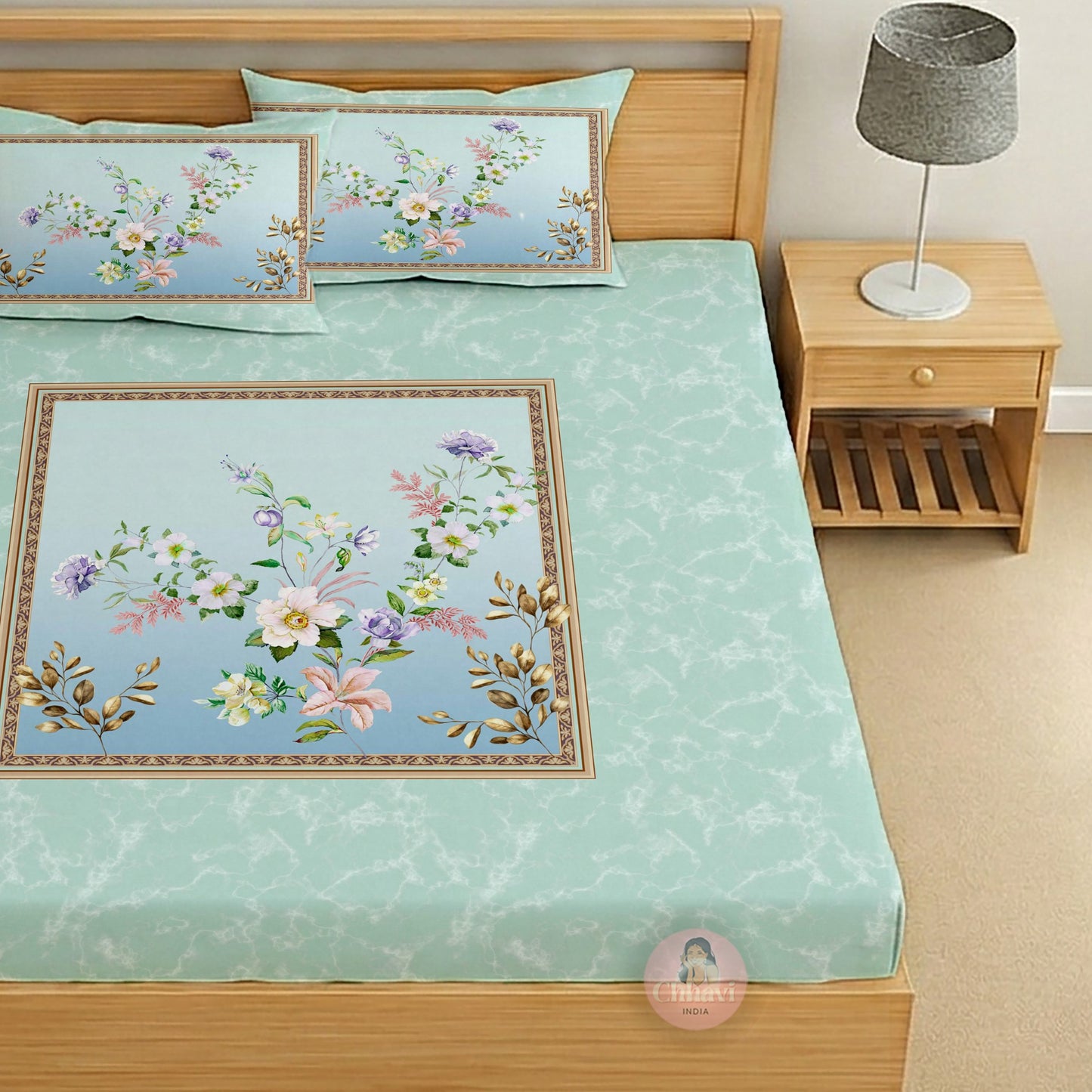 CHHAVI INDIA 210 TC Microfiber Printed King Size Bedsheet With 2 Pillow Covers