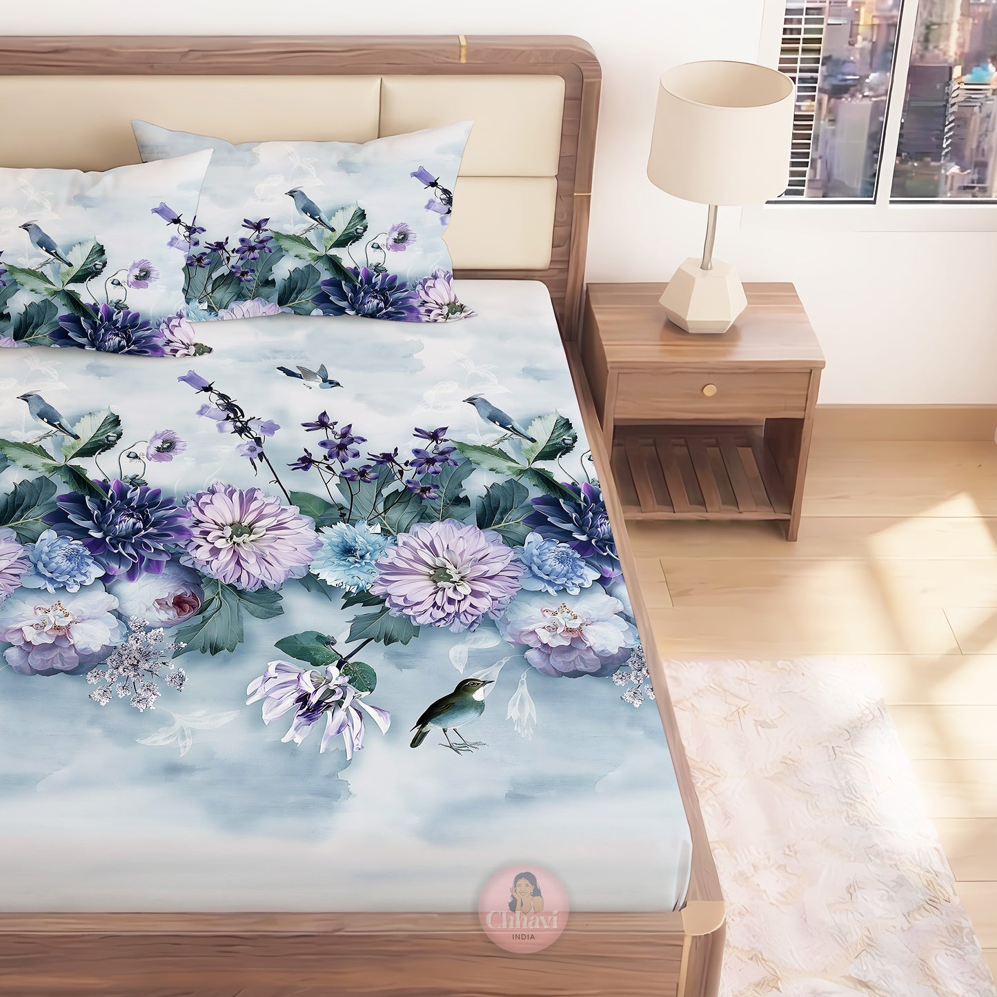 CHHAVI INDIA 210 TC Microfiber Printed King Size Bedsheet With Pillow Covers