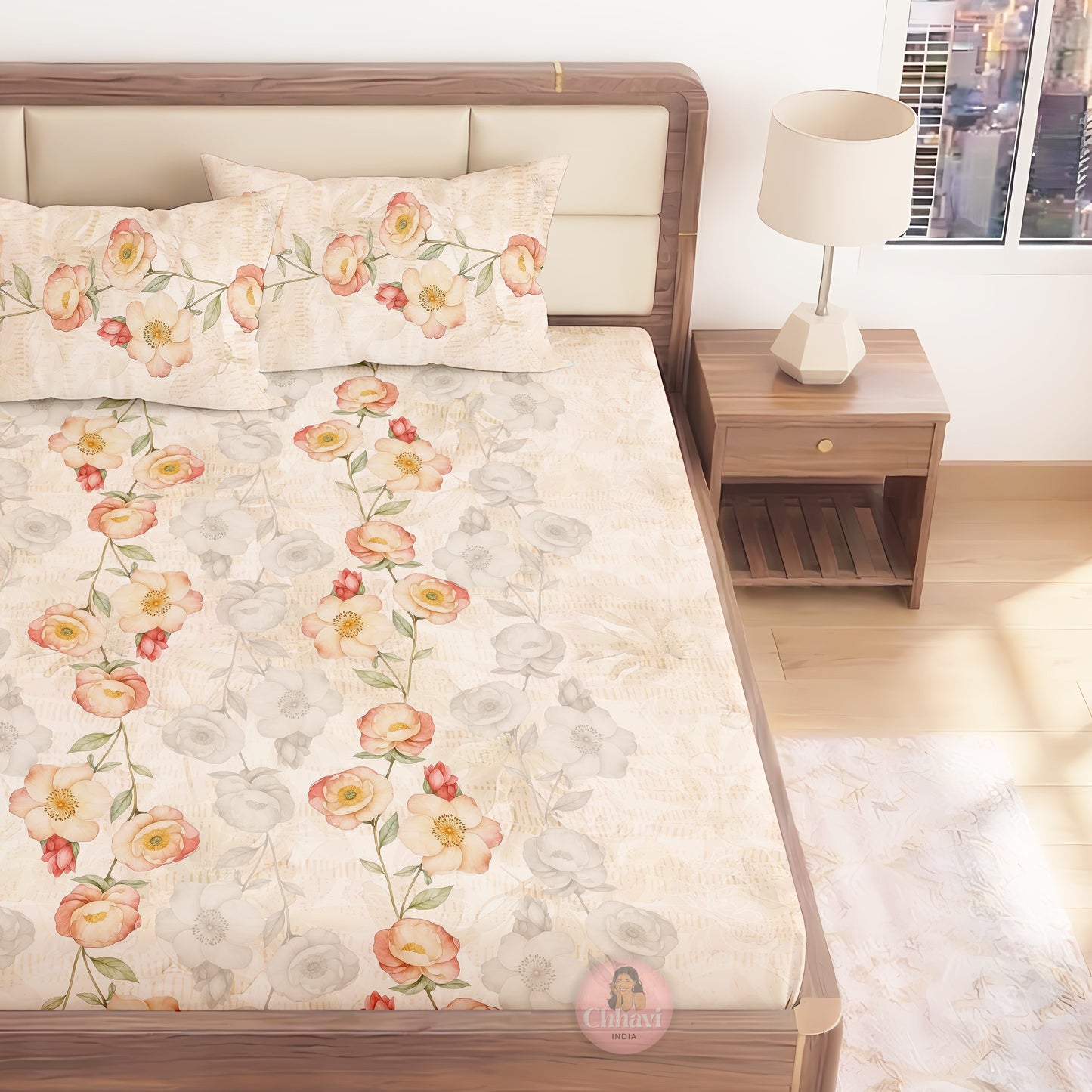 CHHAVI INDIA 210 TC Microfiber Printed King Size Bedsheet With Pillow Covers