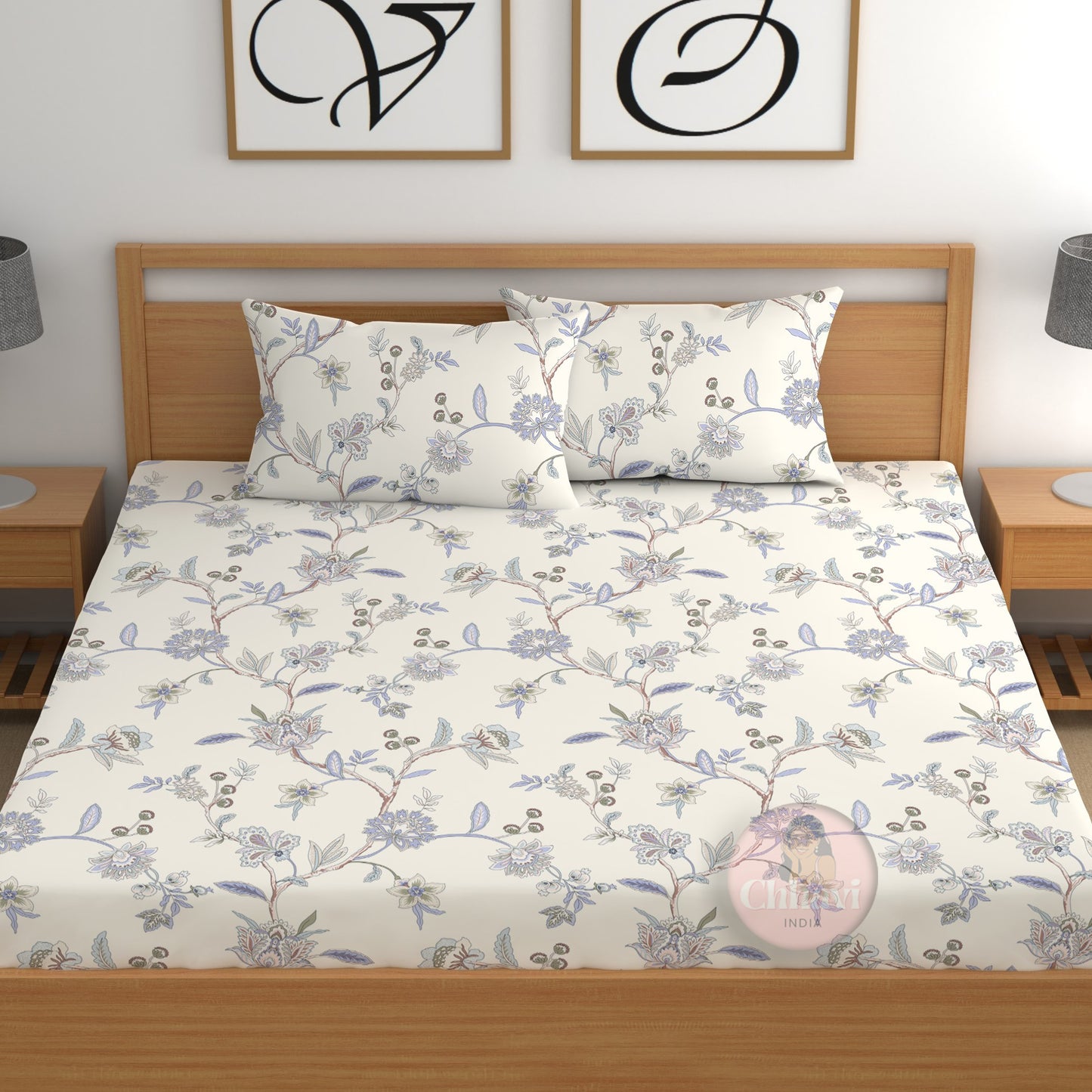CHHAVI INDIA 210 TC Microfiber Fitted Double Size Printed Bedsheet With 2 Pillow covers