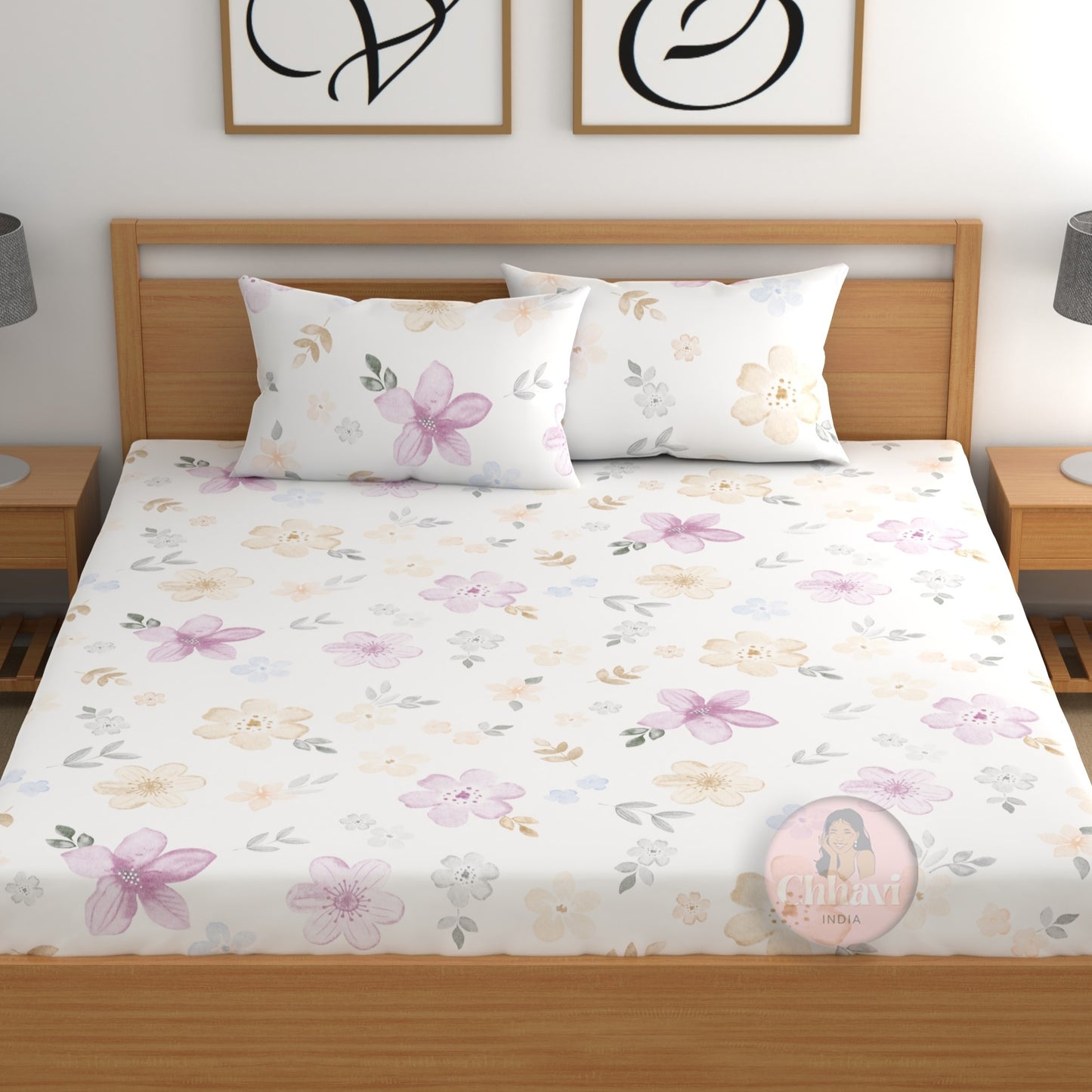 CHHAVI INDIA 210 TC Microfiber Fitted Double Size Printed Bedsheet With 2 Pillow covers