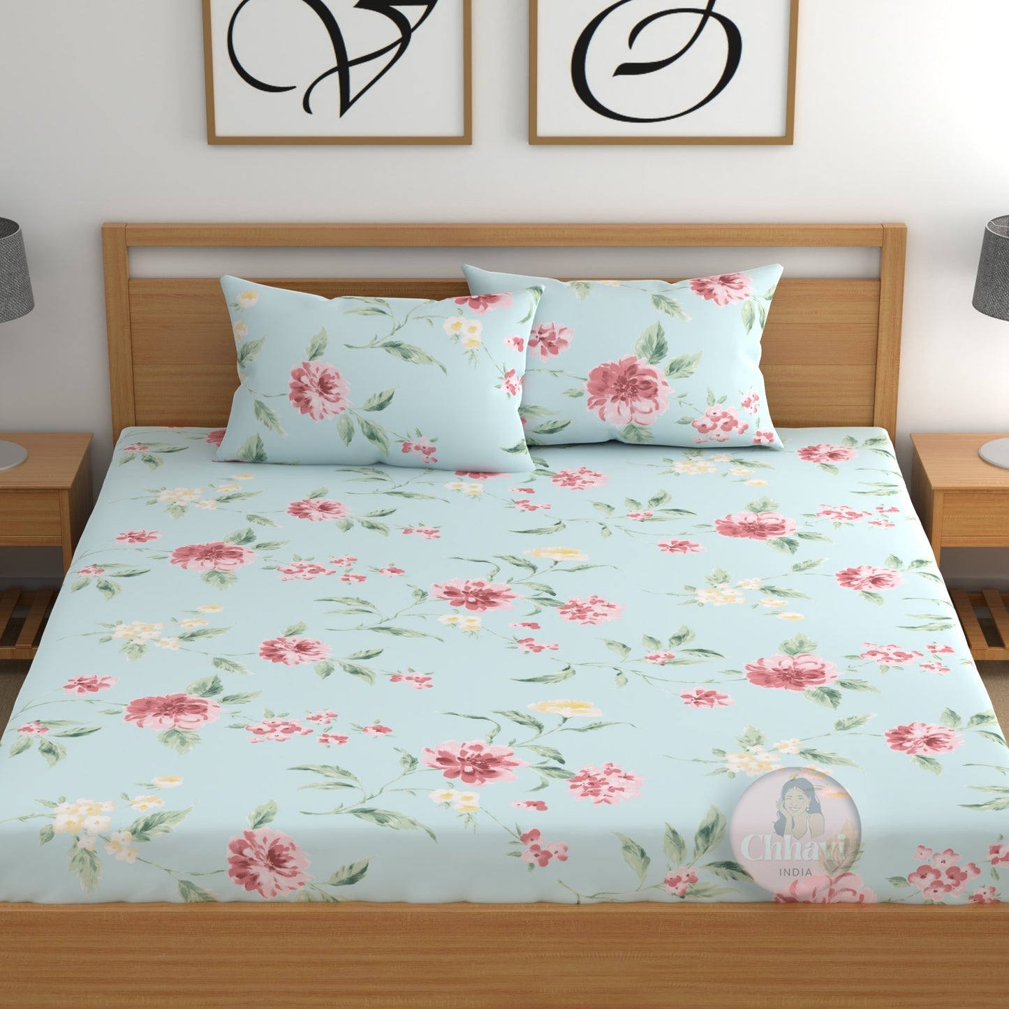 CHHAVI INDIA 210 TC Microfiber Fitted Double Size Printed Bedsheet With 2 Pillow covers