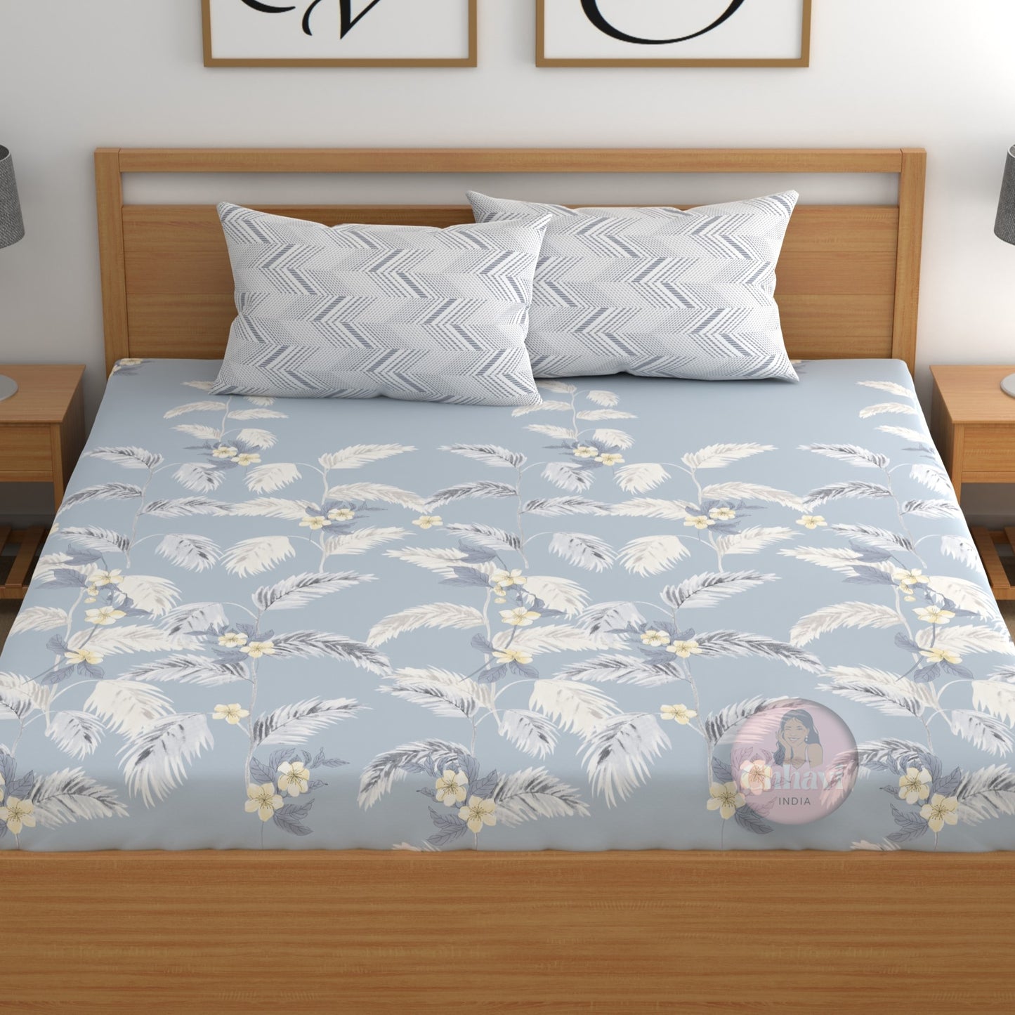 CHHAVI INDIA 210 TC Microfiber Double Fitted  Size Printed Bedsheet