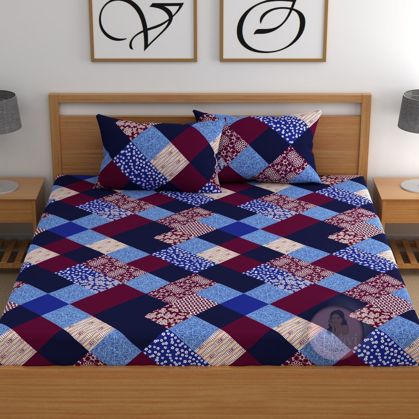 CHHAVI INDIA 210 TC Microfiber Double Fitted  Size Printed Bedsheet