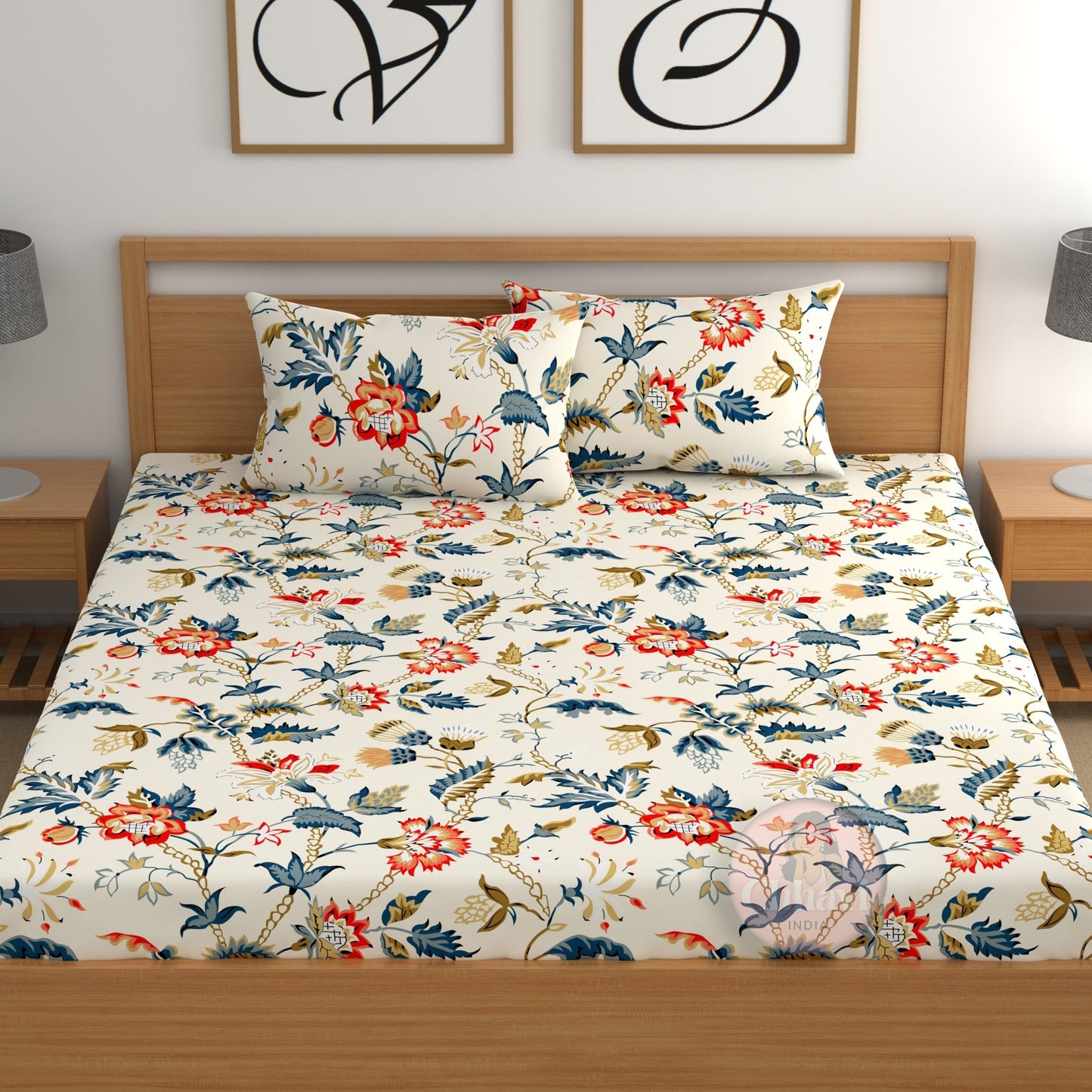 CHHAVI INDIA 210 TC Microfiber Double Fitted  Size Printed Bedsheet