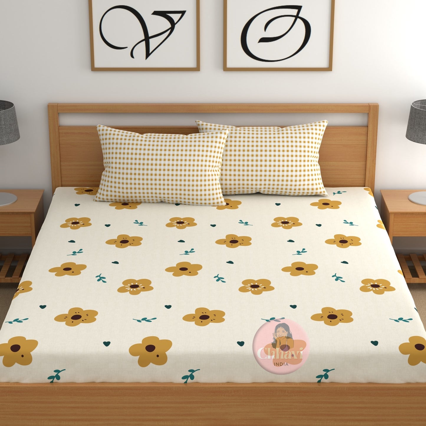 CHHAVI INDIA 210 TC Microfiber Double Fitted  Size Printed Bedsheet