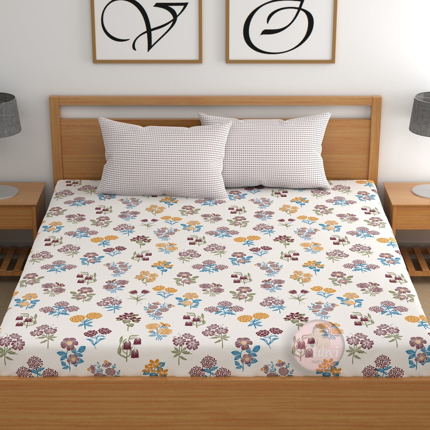 CHHAVI INDIA 210 TC Microfiber Double Fitted  Size Printed Bedsheet