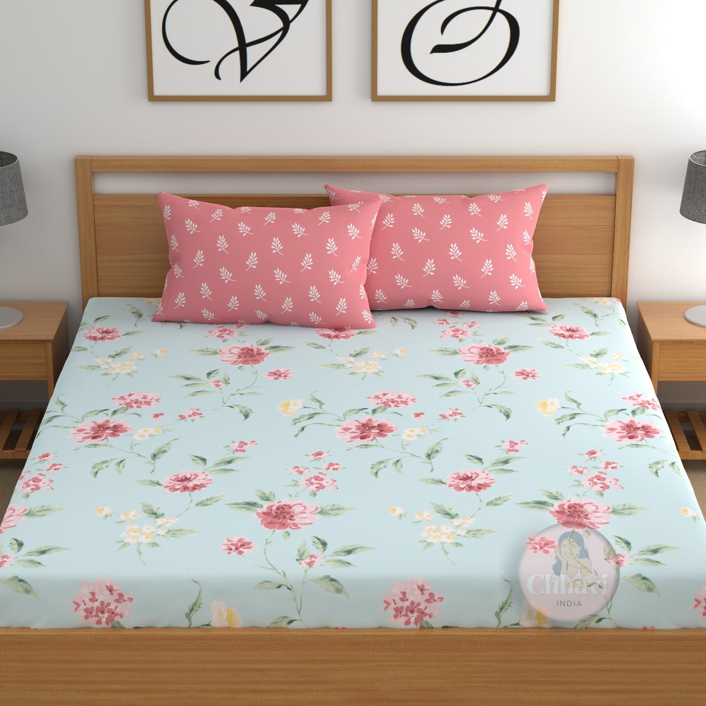 CHHAVI INDIA 210 TC Microfiber Double Fitted  Size Printed Bedsheet