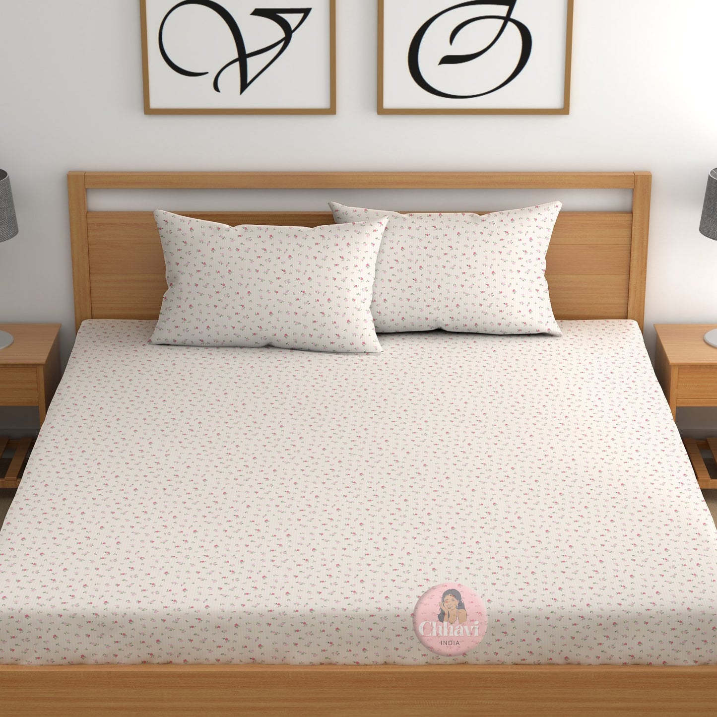 CHHAVI INDIA 210 TC Microfiber Fitted Double Size Printed Bedsheet With 2 Pillow covers