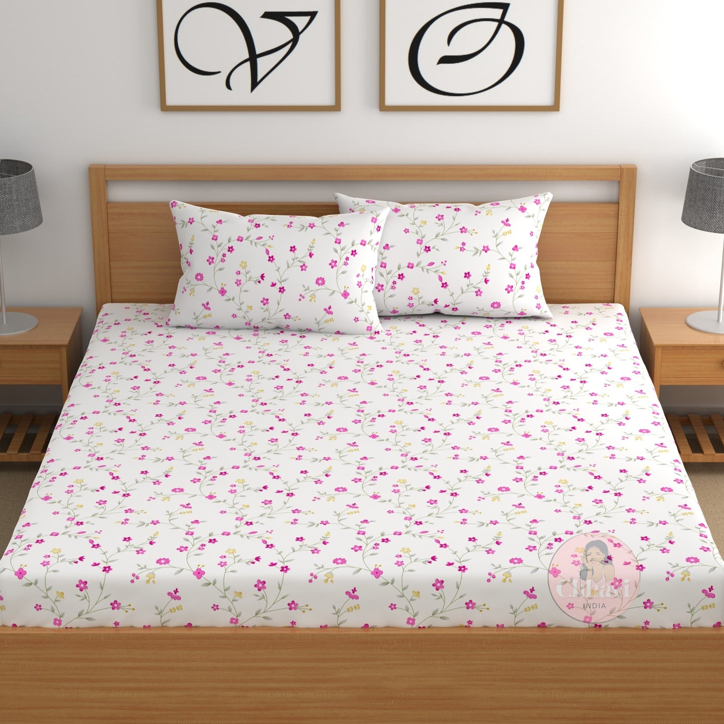 CHHAVI INDIA 210 TC Microfiber Double Fitted  Size Printed Bedsheet