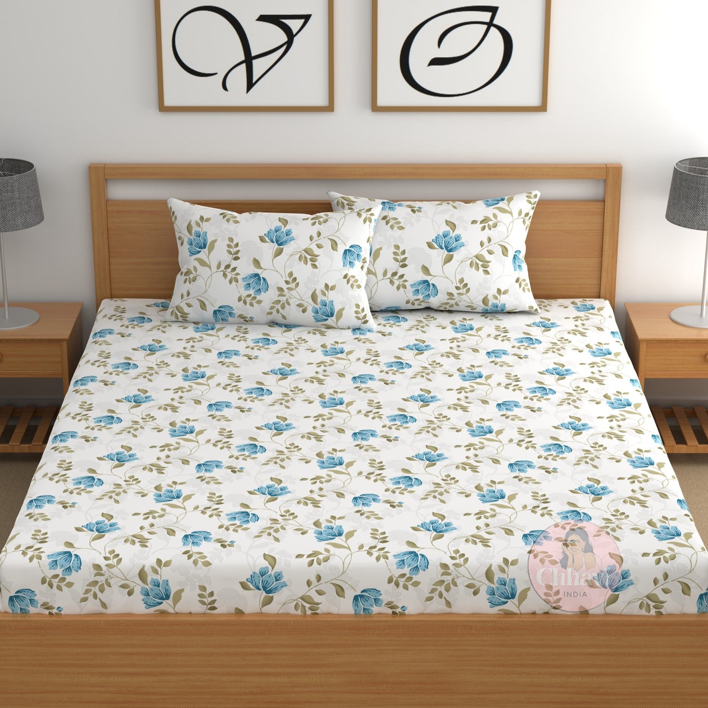 CHHAVI INDIA 210 TC Microfiber Double Fitted  Size Printed Bedsheet