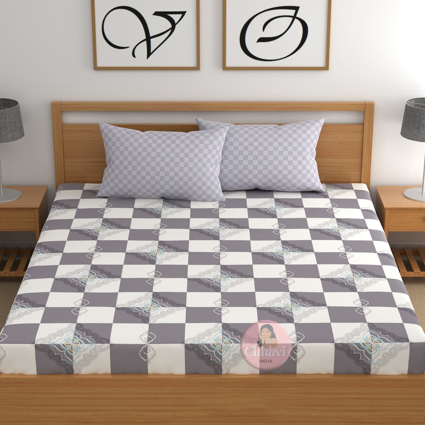 CHHAVI INDIA 210 TC Microfiber Double Fitted  Size Printed Bedsheet