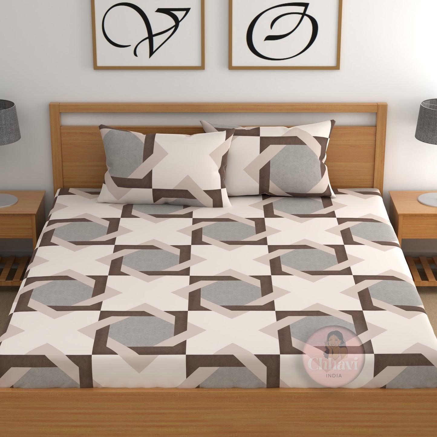 CHHAVI INDIA 210 TC Microfiber Double Fitted  Size Printed Bedsheet