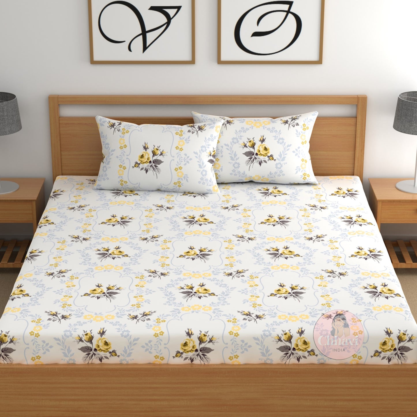CHHAVI INDIA 210 TC Microfiber Double Fitted  Size Printed Bedsheet