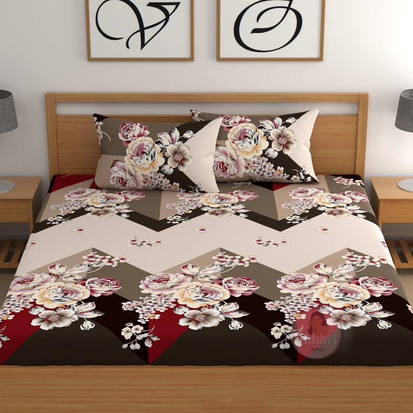 CHHAVI INDIA 210 TC Microfiber Double Fitted  Size Printed Bedsheet