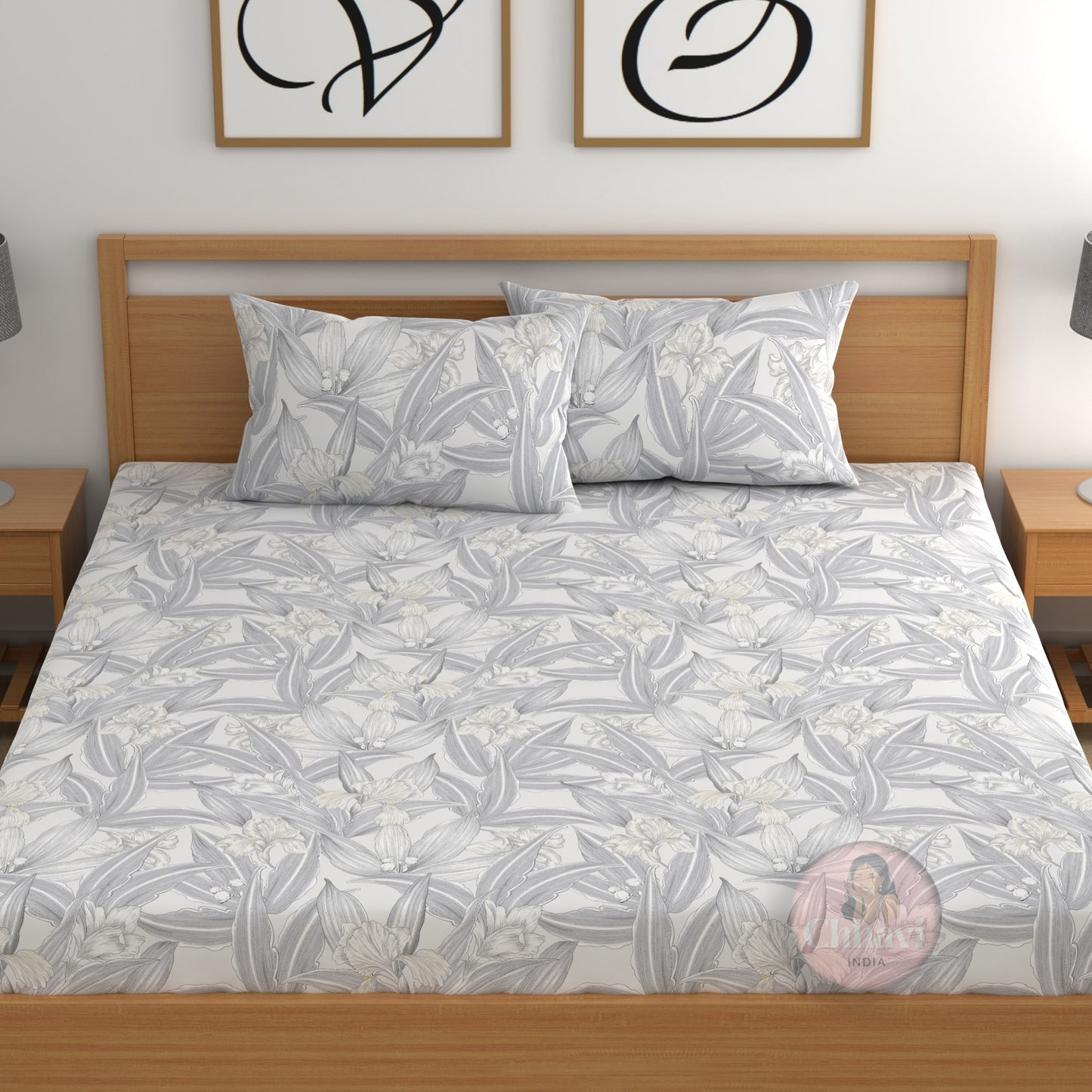 CHHAVI INDIA 210 TC Microfiber Fitted Double Size Printed Bedsheet With 2 Pillow covers