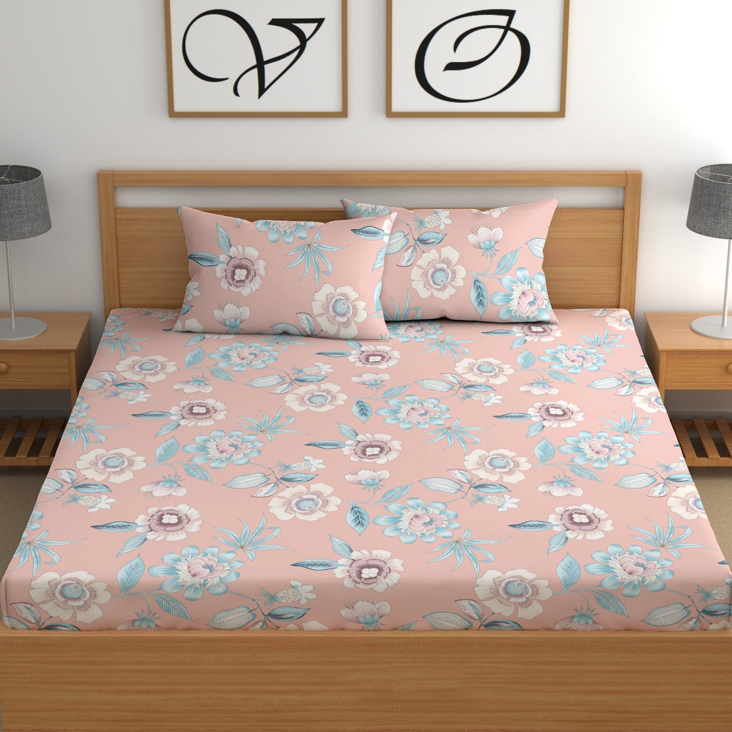 CHHAVI INDIA 210 TC Microfiber Double Fitted  Size Printed Bedsheet with pillow covers