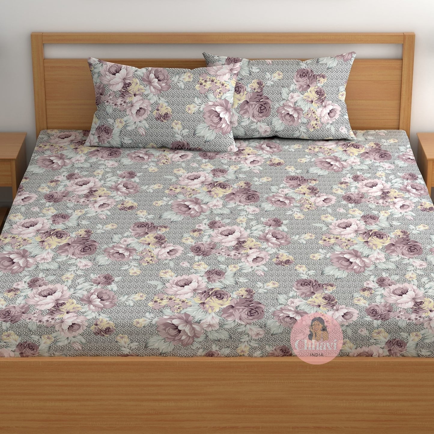 CHHAVI INDIA 180 TC Microfiber Double Fitted  Size Printed Bedsheet