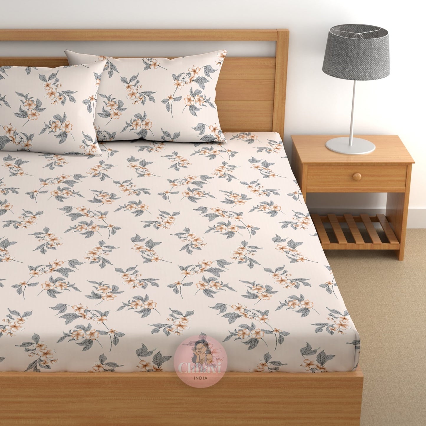 CHHAVI INDIA 180 TC Microfiber Double Fitted  Size Printed Bedsheet