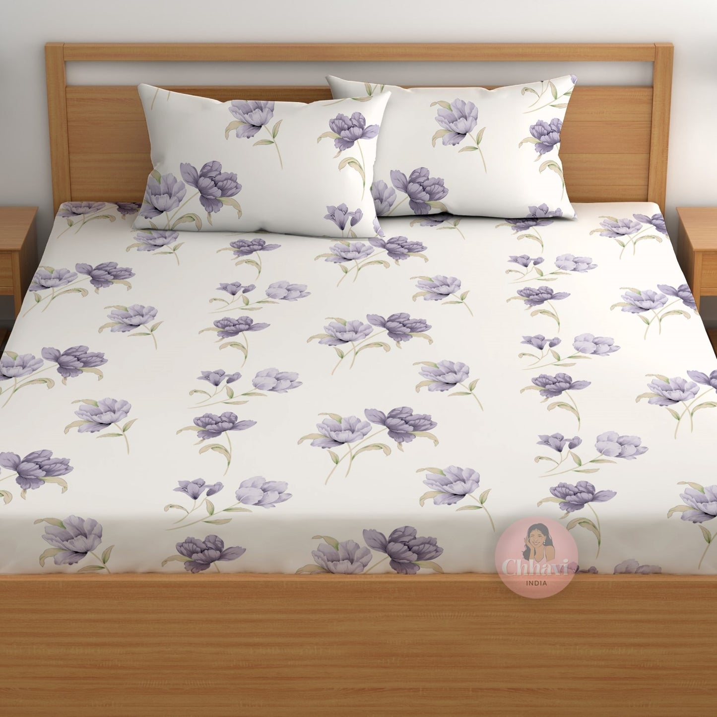 CHHAVI INDIA 180 TC Microfiber Double Fitted  Size Printed Bedsheet
