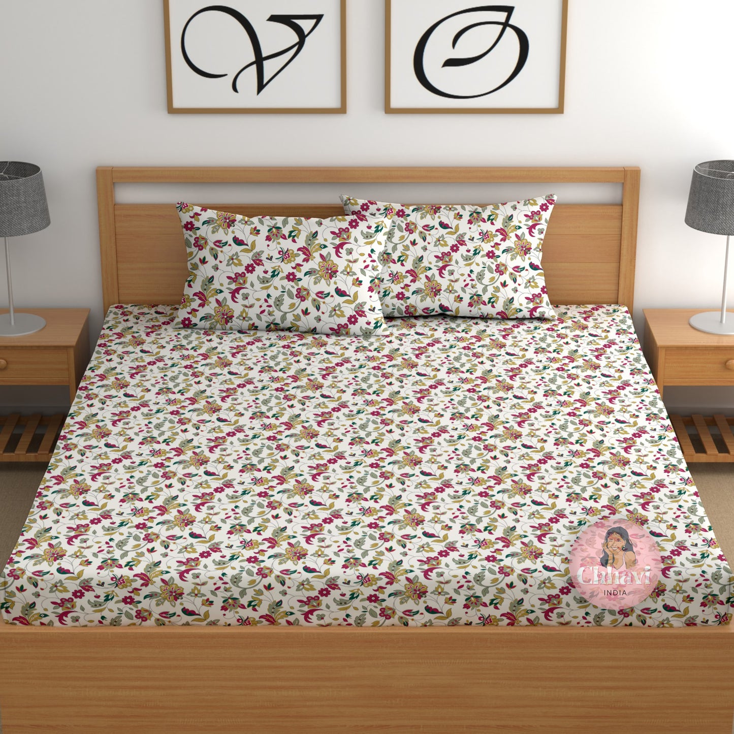 CHHAVI INDIA 210 TC Microfiber Printed Double Bedsheet With 2 Pillow Covers