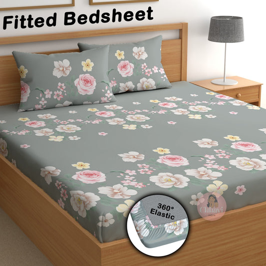 CHHAVI INDIA 210 TC Microfiber Double Fitted  Size Printed Bedsheet with pillow covers