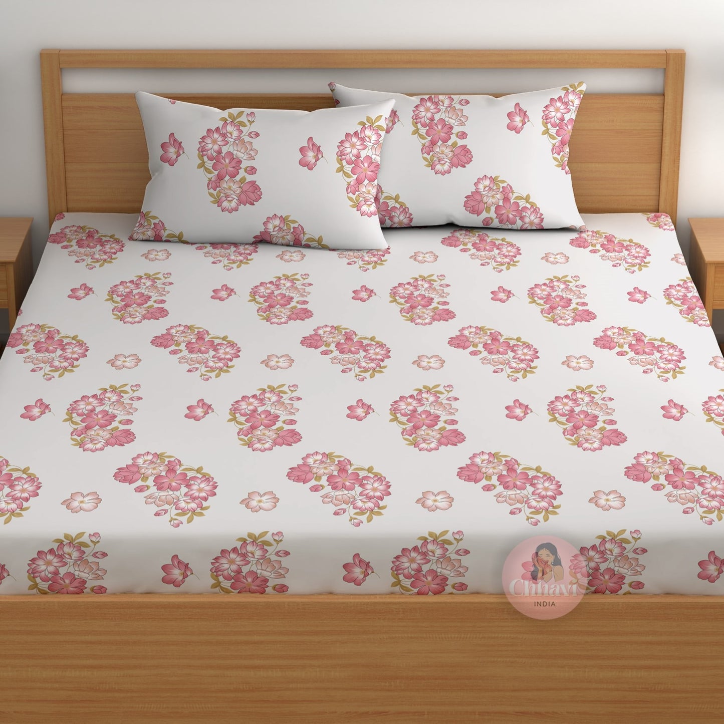 CHHAVI INDIA 180 TC Microfiber Double Fitted  Size Printed Bedsheet