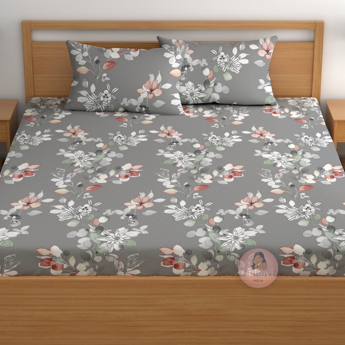 CHHAVI INDIA 180 TC Microfiber Double Fitted  Size Printed Bedsheet