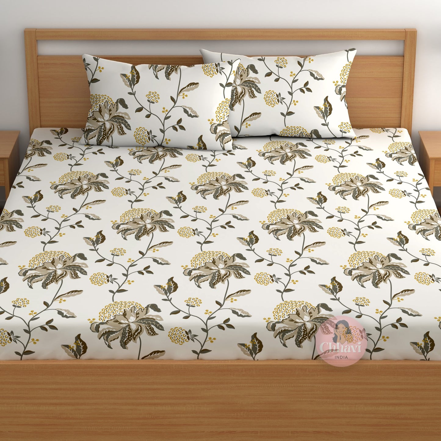 CHHAVI INDIA 180 TC Microfiber Double Fitted  Size Printed Bedsheet