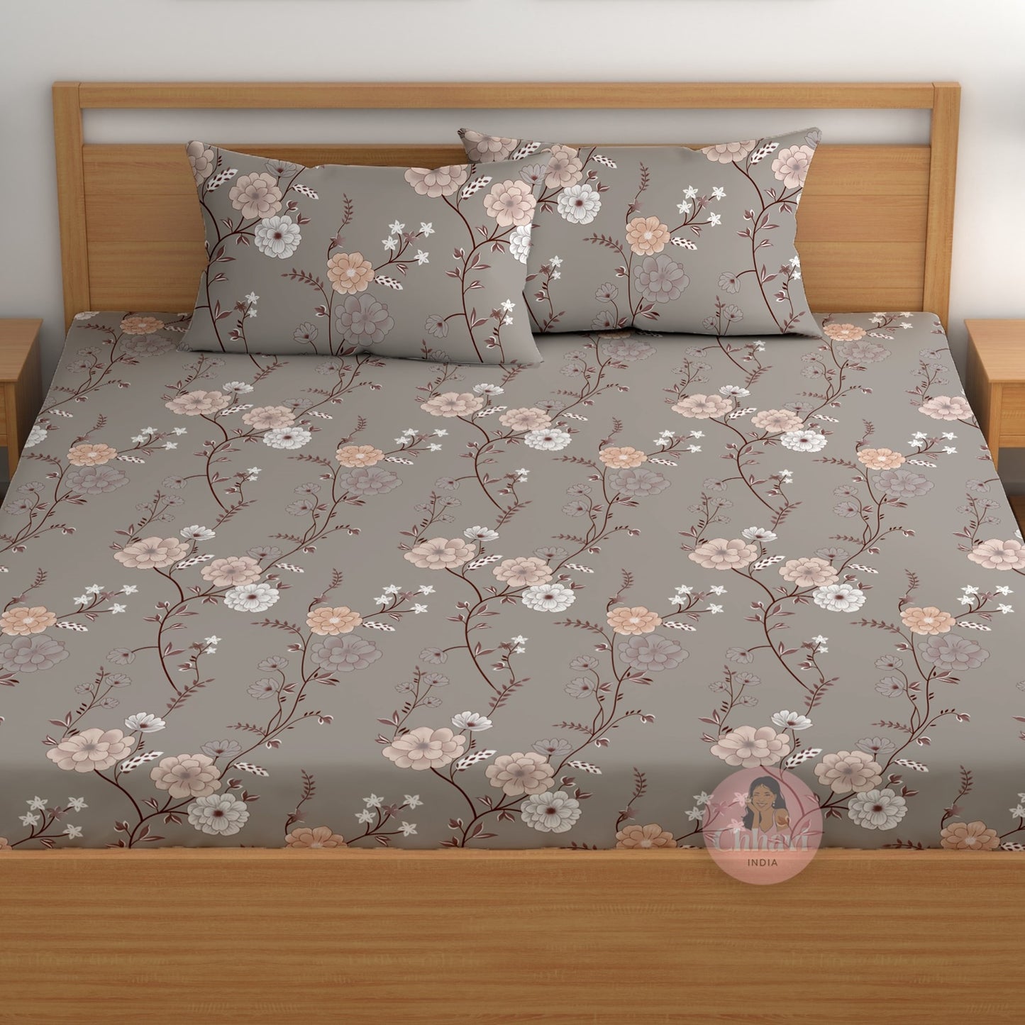 CHHAVI INDIA 180 TC Microfiber Double Fitted  Size Printed Bedsheet