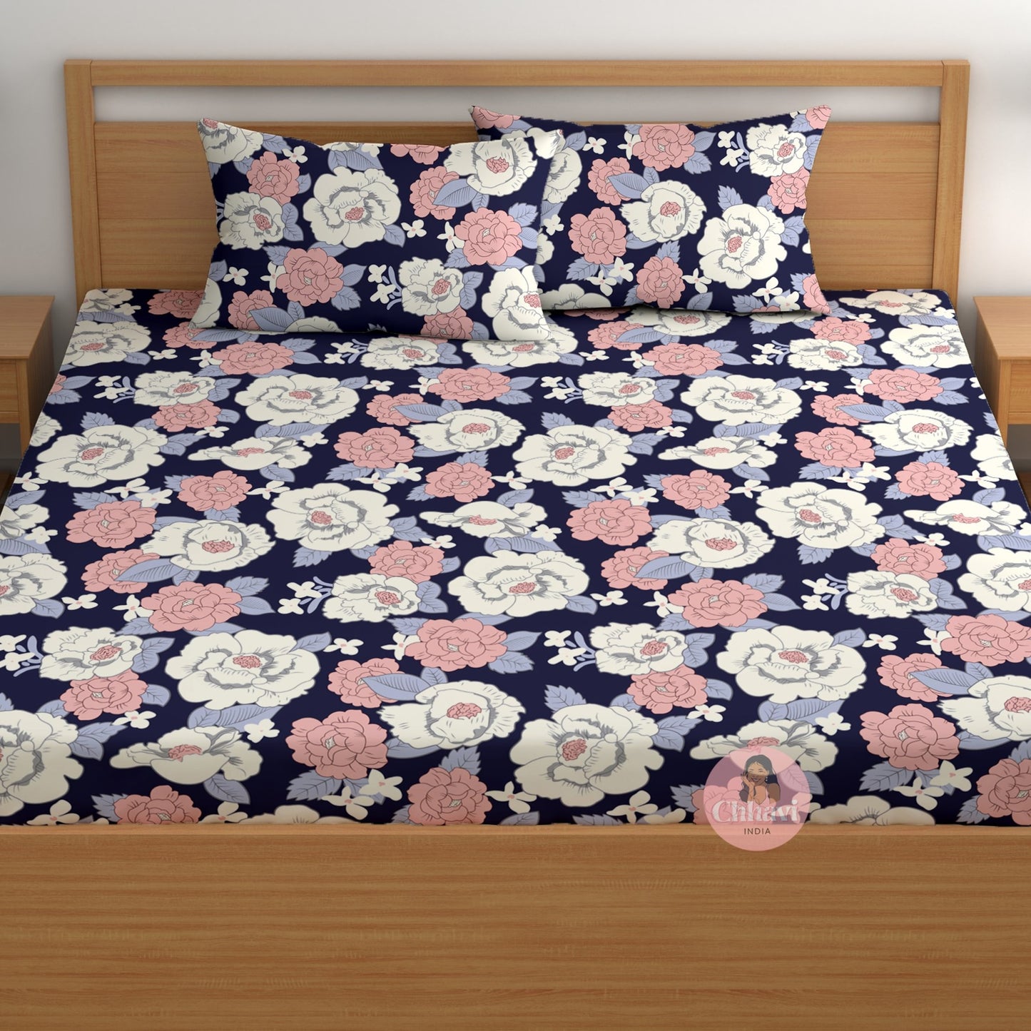 CHHAVI INDIA 180 TC Microfiber Double Fitted  Size Printed Bedsheet