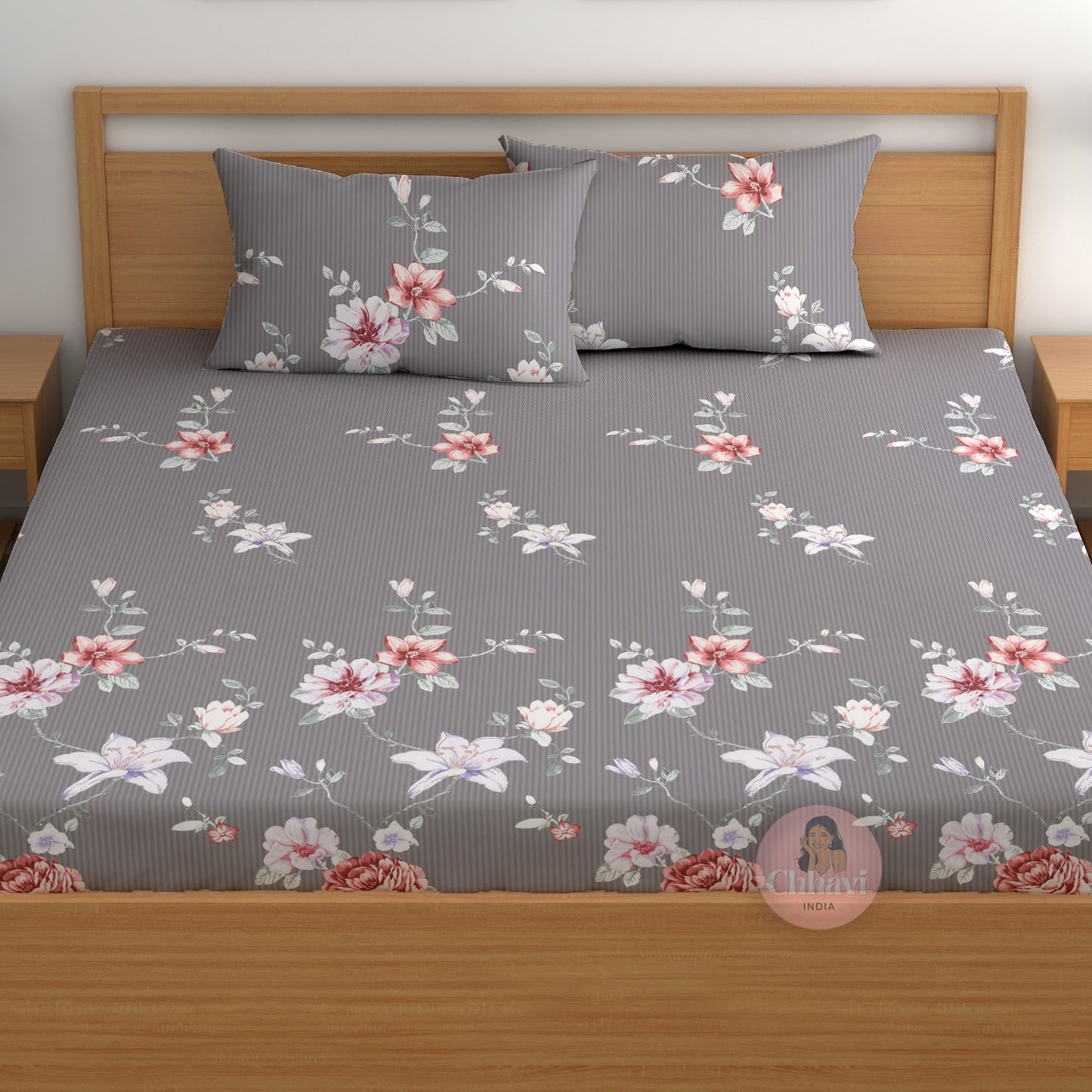 CHHAVI INDIA 180 TC Microfiber Printed Double Bedsheet With 2 Pillow Covers