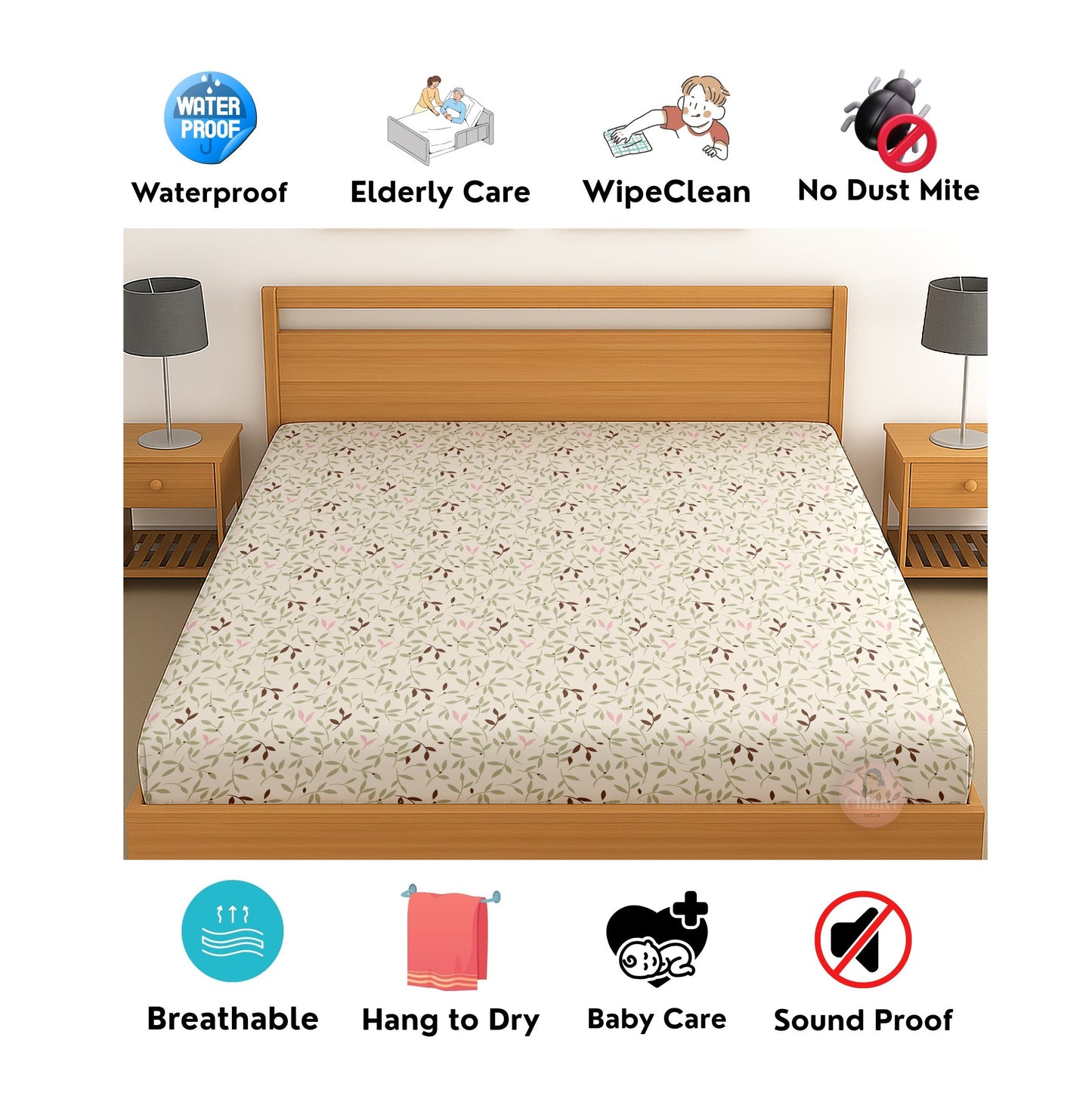 CHHAVI INDIA 210 TC Microfiber Waterproof Printed Fitted (Elastic) Bedsheet