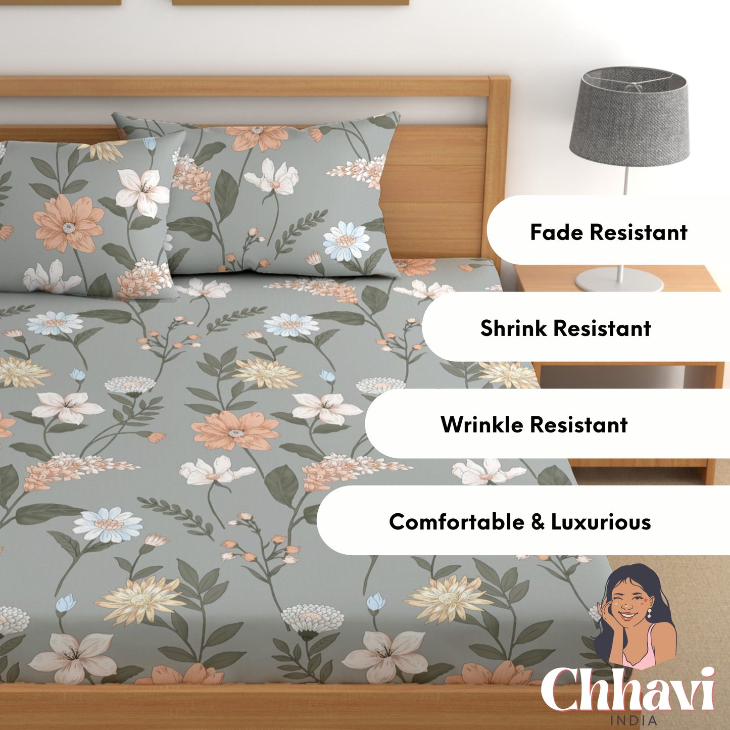 CHHAVI INDIA 210 TC Microfiber Printed King Size Bedsheet With Pillow Covers