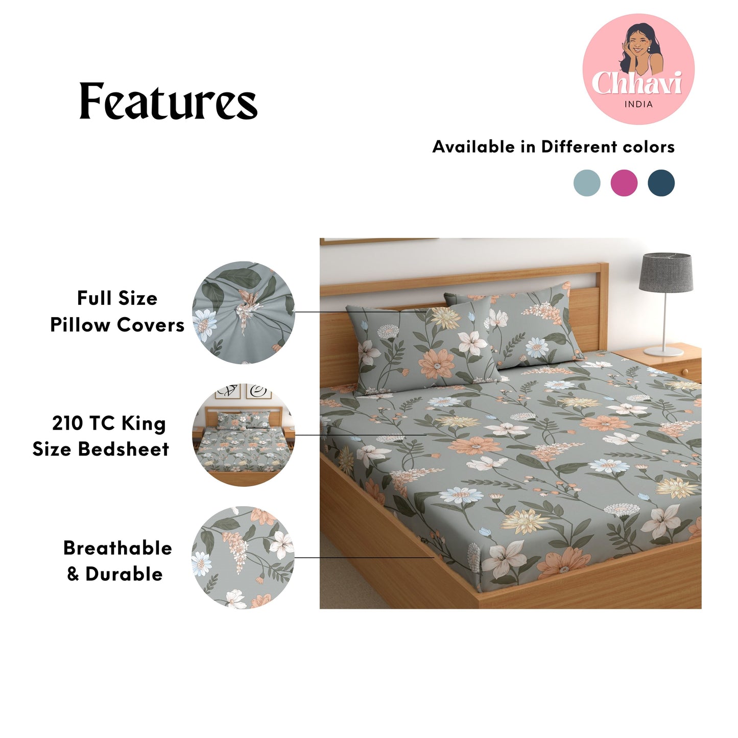 CHHAVI INDIA 210 TC Microfiber Printed King Size Bedsheet With Pillow Covers