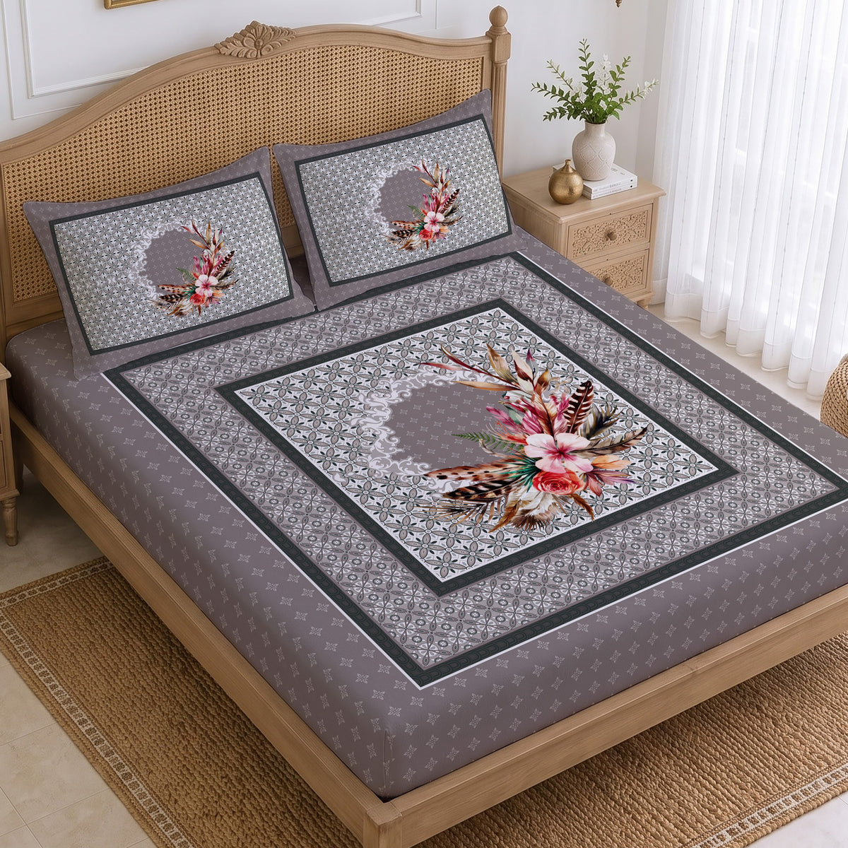 CHHAVI INDIA 210 TC Microfiber Printed King Size Bedsheet With 2 Pillow Covers