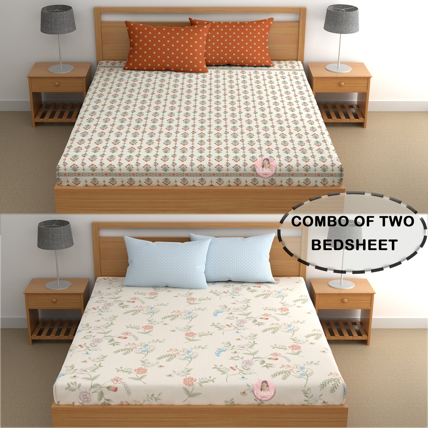 CHHAVI INDIA 210 TC Microfiber Printed Double Bedsheet With Pillow Covers
