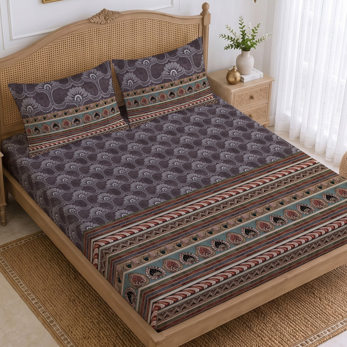 CHHAVI INDIA 210 TC Microfiber Printed King Size Bedsheet With 2 Pillow Covers