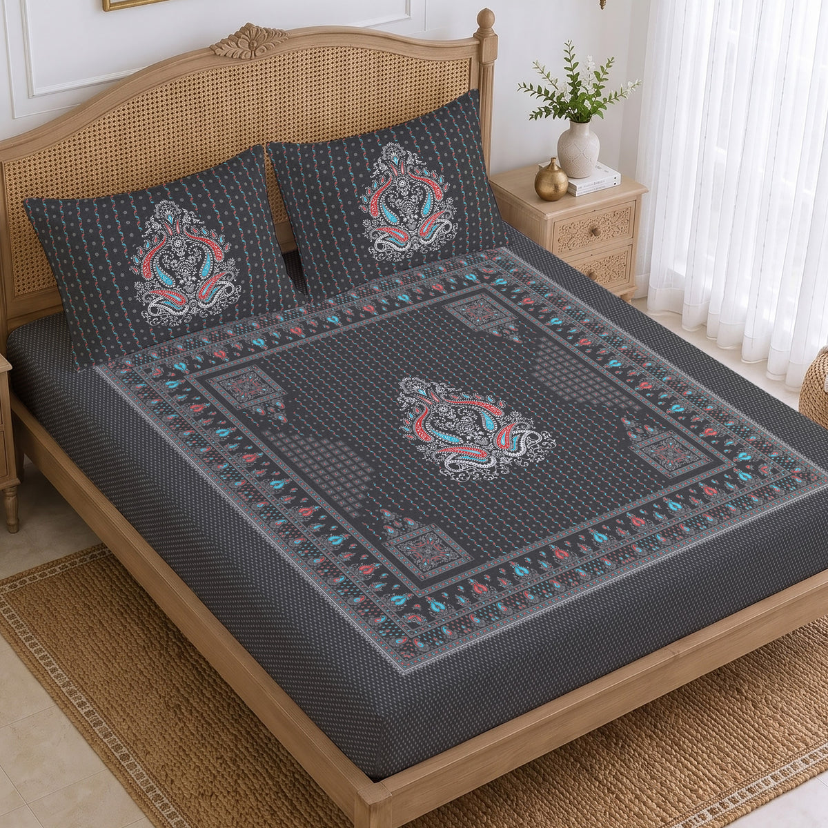 CHHAVI INDIA 210 TC Microfiber Printed King Size Bedsheet With 2 Pillow Covers