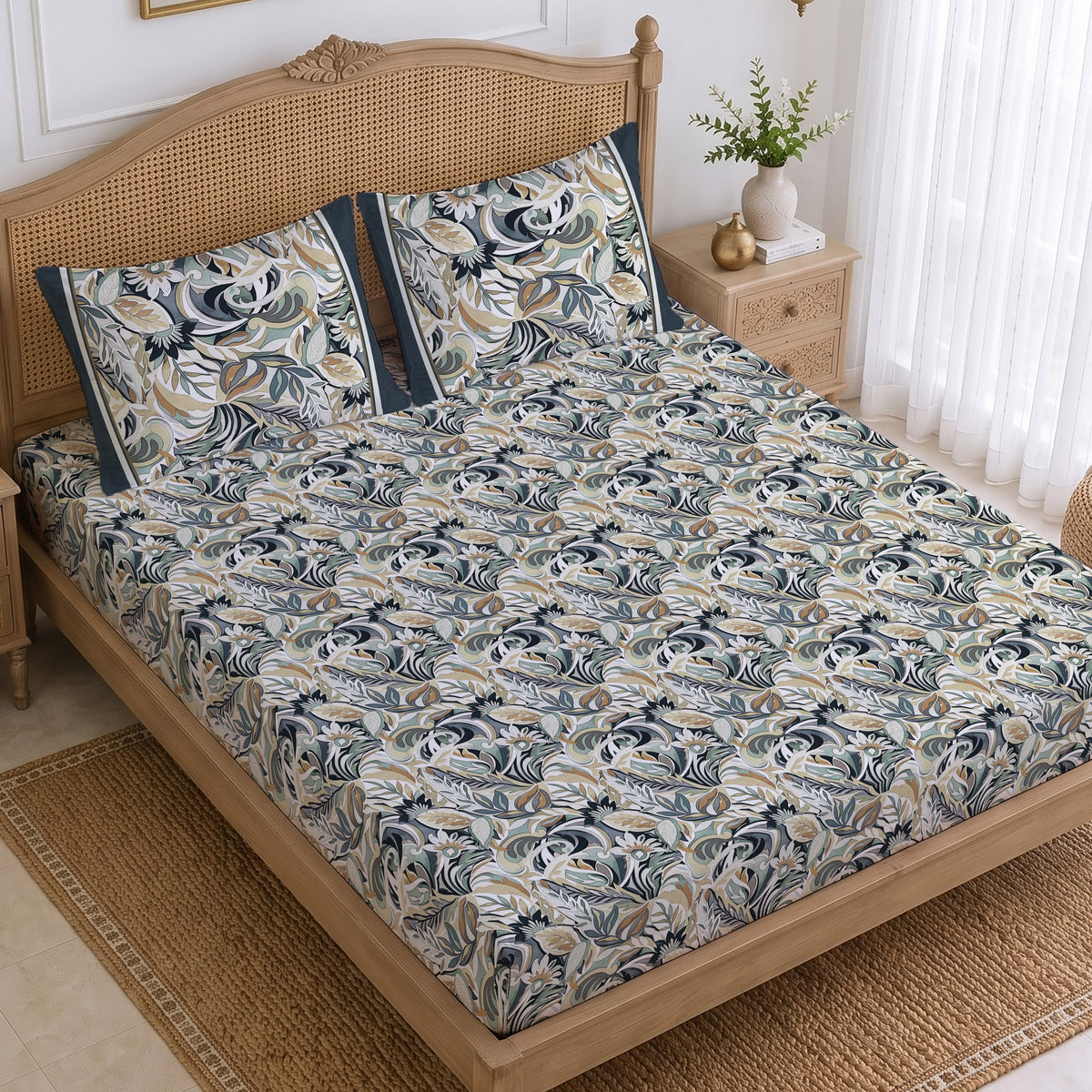CHHAVI INDIA 210 TC Microfiber Printed King Size Bedsheet With 2 Pillow Covers