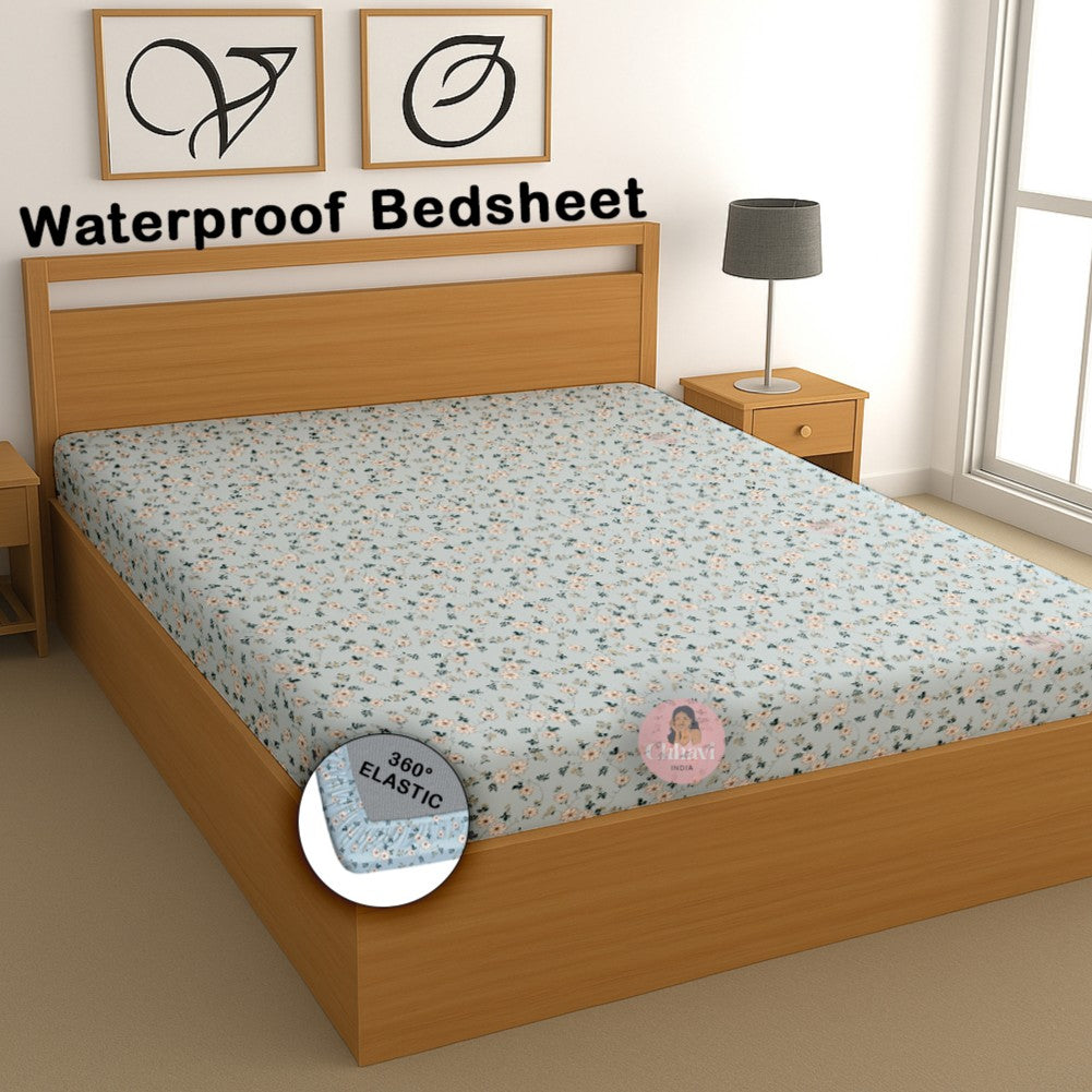 CHHAVI INDIA 210 TC Microfiber Waterproof Printed Fitted (Elastic) Bedsheet