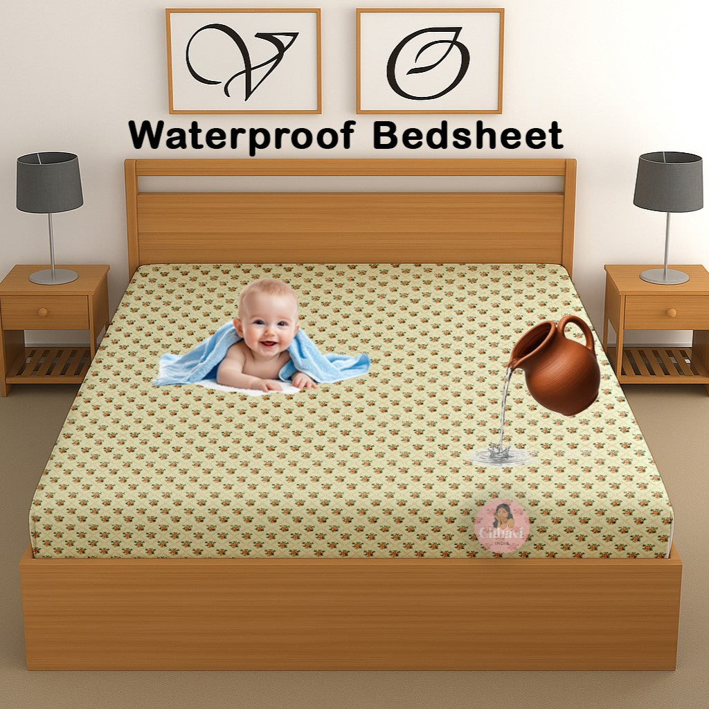 CHHAVI INDIA 210 TC Microfiber Waterproof Printed Fitted (Elastic) Bedsheet