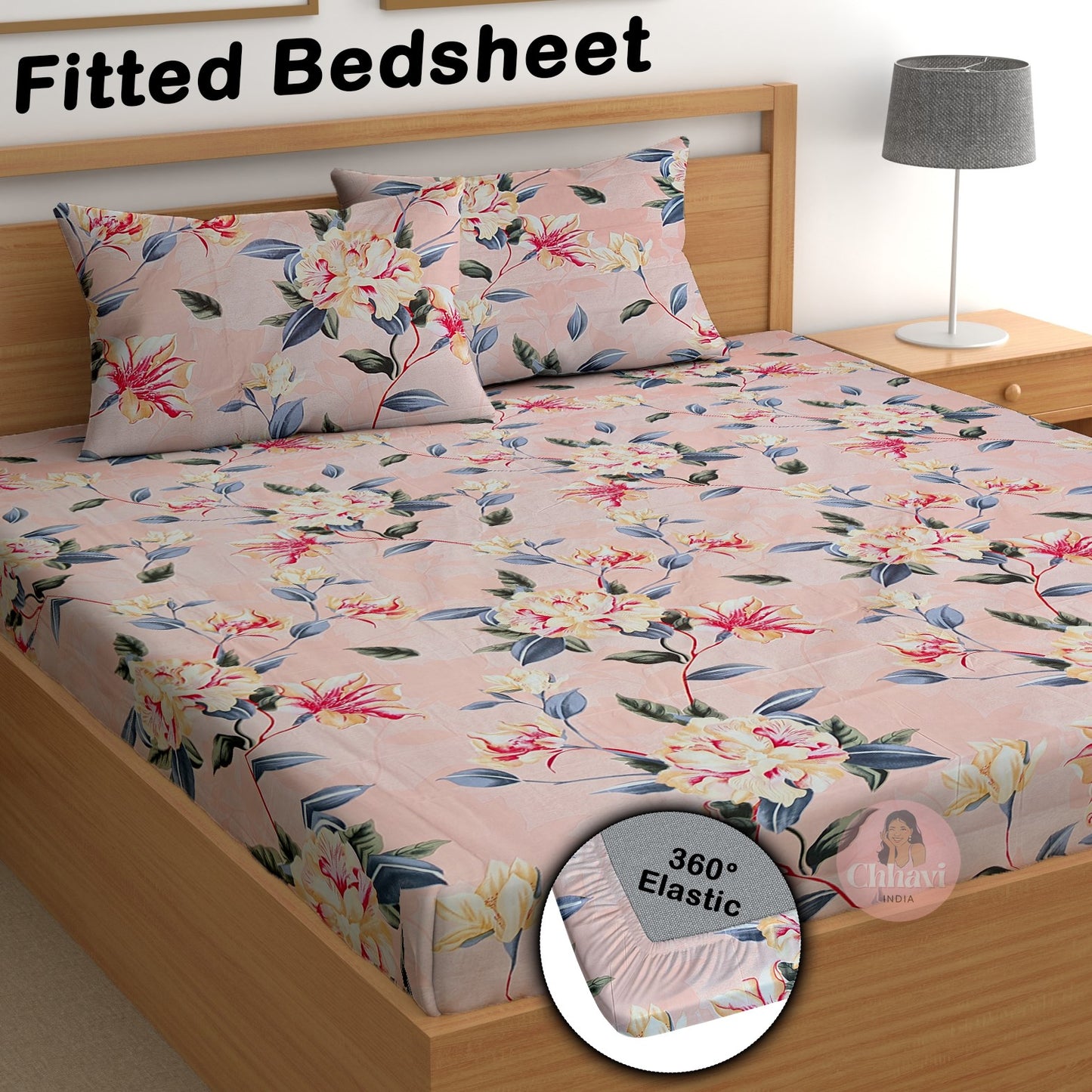 CHHAVI INDIA 210 TC Microfiber Double Fitted  Size Printed Bedsheet with pillow covers