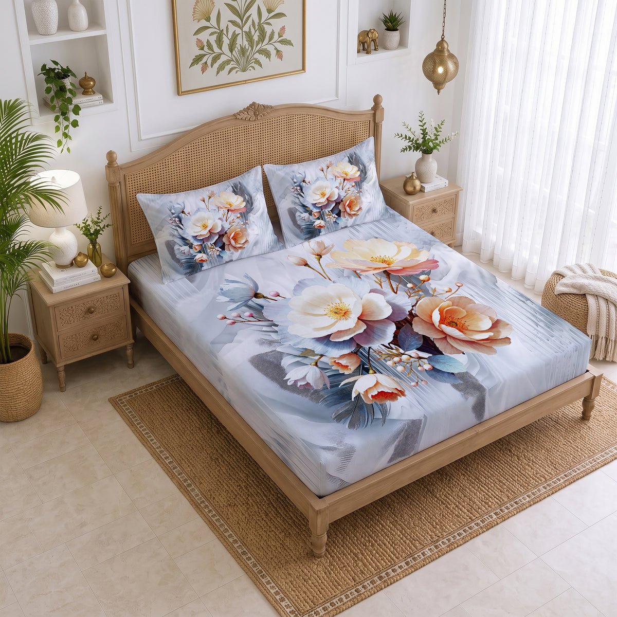 CHHAVI INDIA 210 TC Microfiber Printed King Size Bedsheet With 2 Pillow Covers