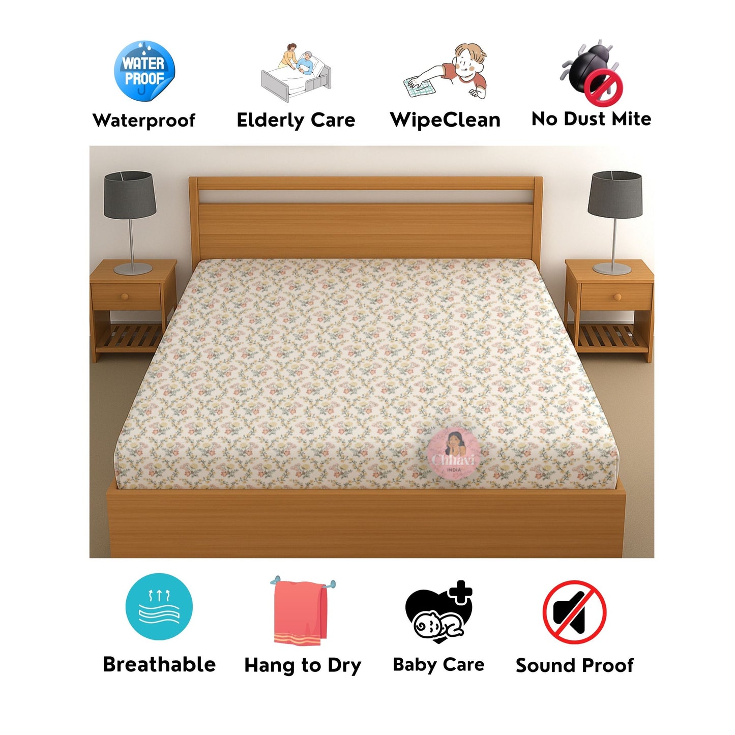 CHHAVI INDIA 210 TC Microfiber Waterproof Printed Fitted (Elastic) Bedsheet