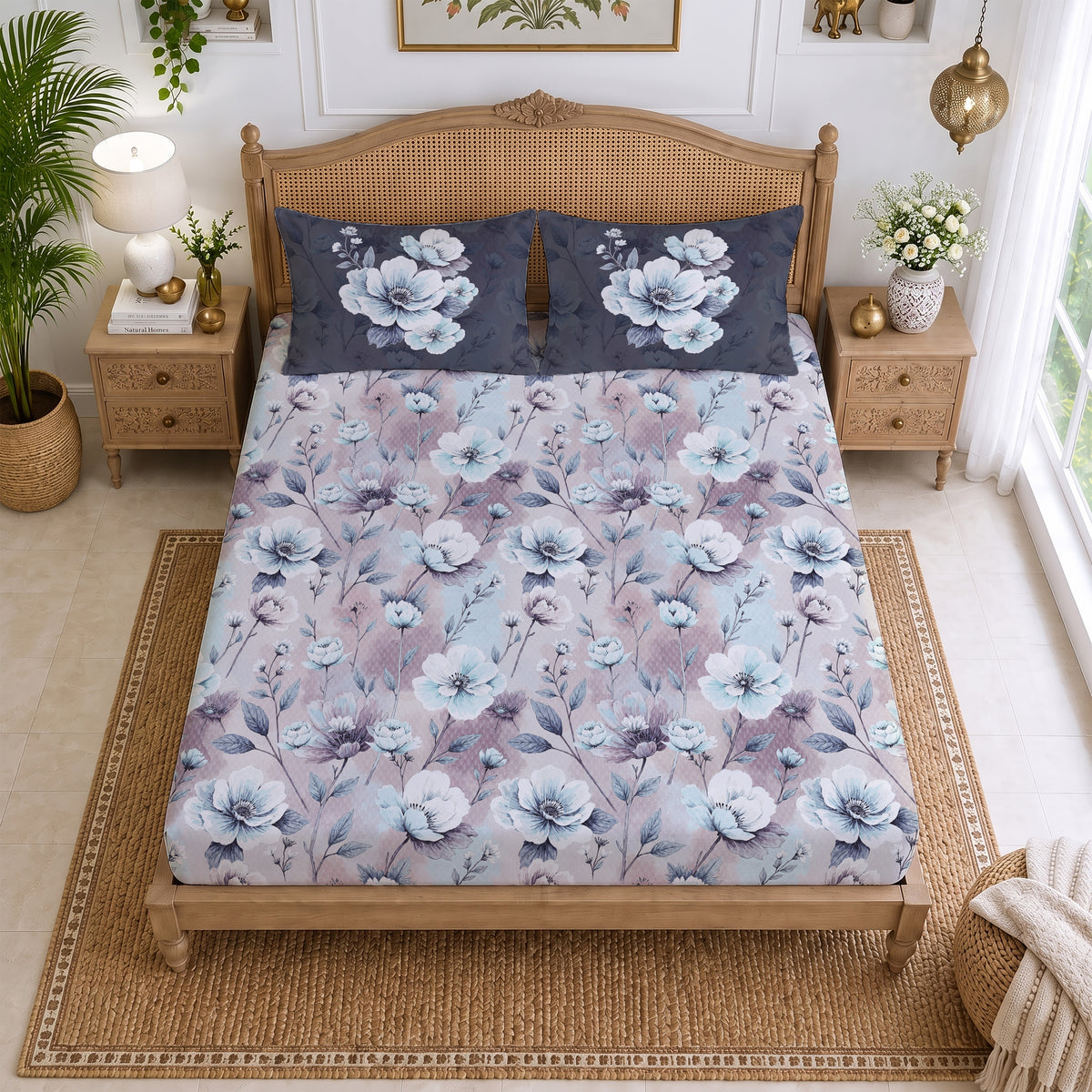 CHHAVI INDIA 210 TC Microfiber Printed King Size Bedsheet With 2 Pillow Covers