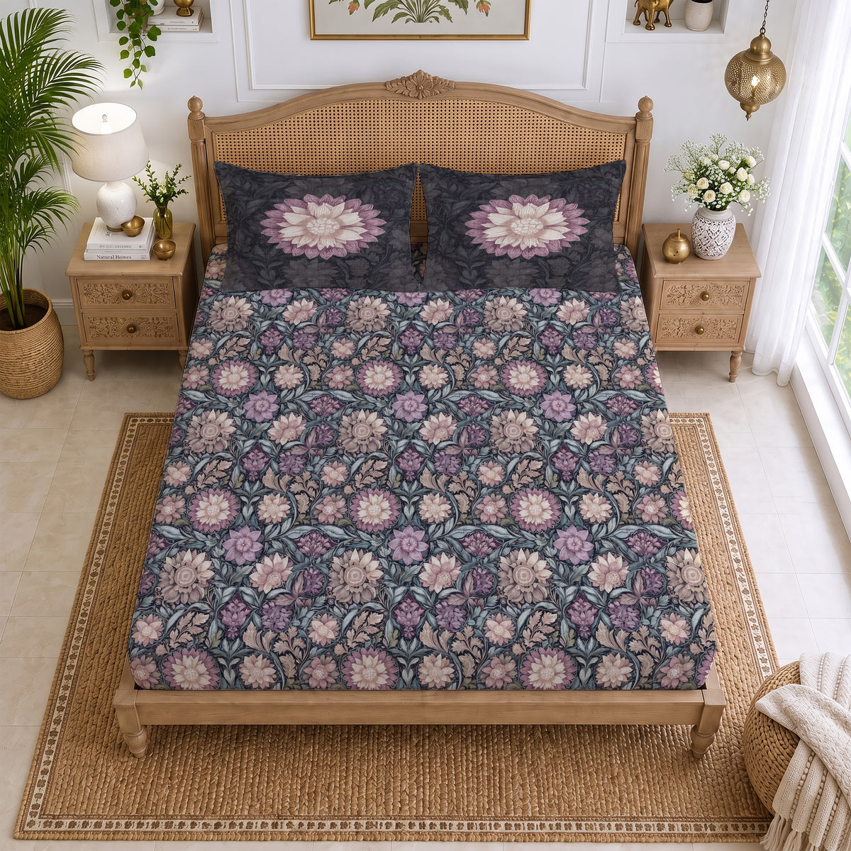 CHHAVI INDIA 210 TC Microfiber Printed King Size Bedsheet With 2 Pillow Covers