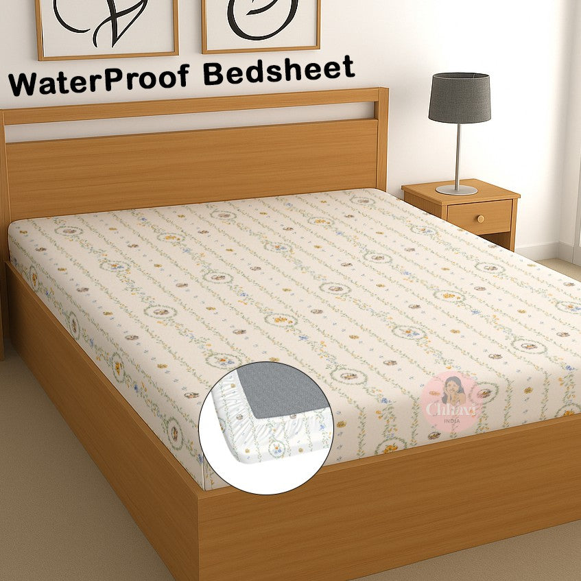 CHHAVI INDIA 210 TC Microfiber Waterproof Printed Fitted (Elastic) Bedsheet