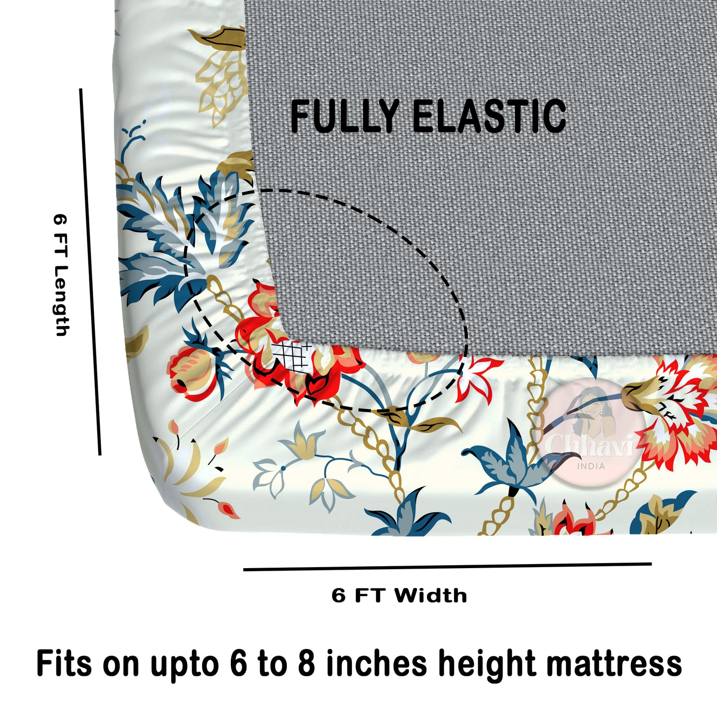 CHHAVI INDIA 210 TC Microfiber Double Fitted  Size Printed Bedsheet